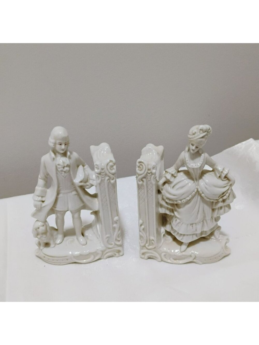 Antique 1900s Porcelain Bookends Louis and Marie 5.5" Thuringia Germany Vintage